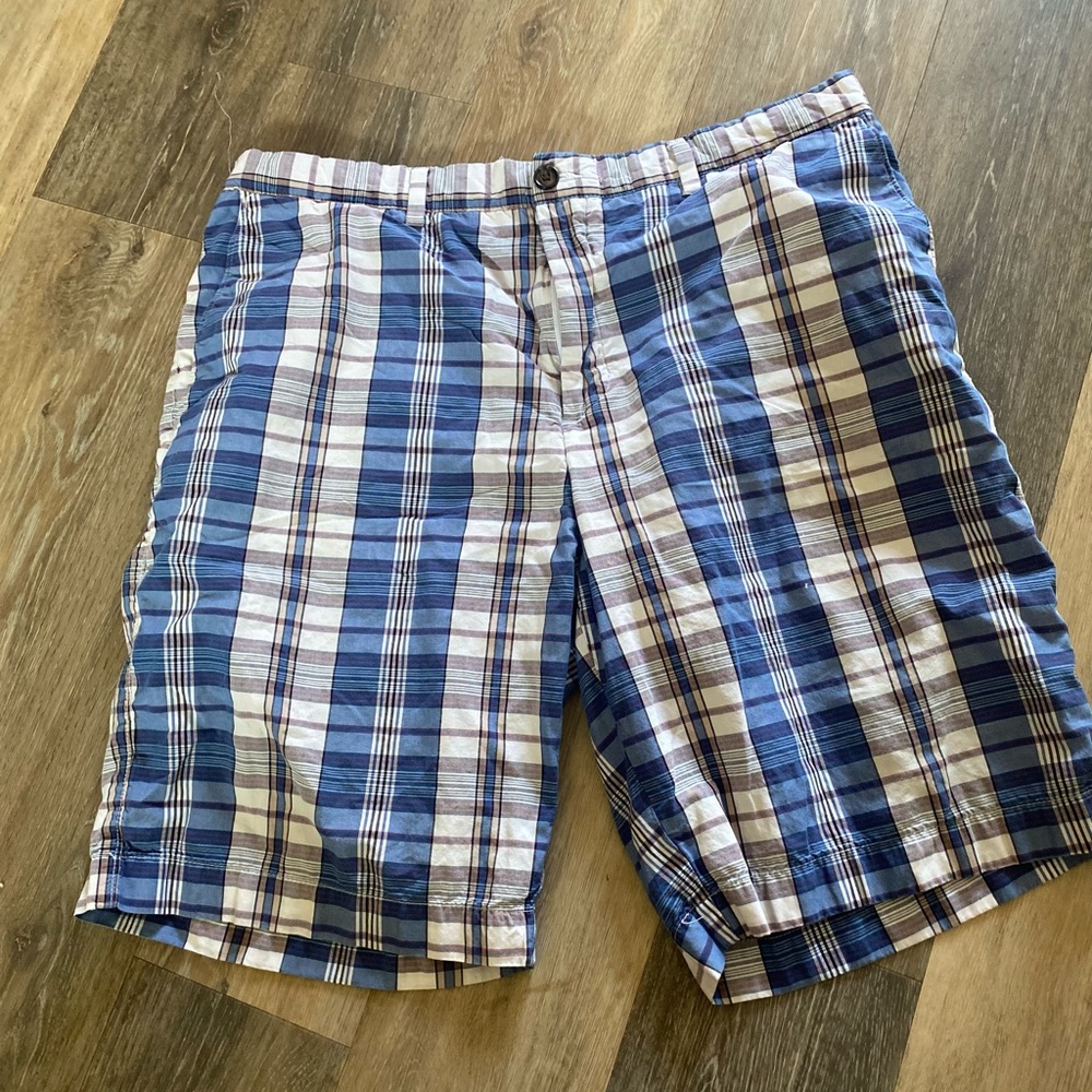 Banana Republic Shorts Mens Size 36 Plaid Blue White Cotton